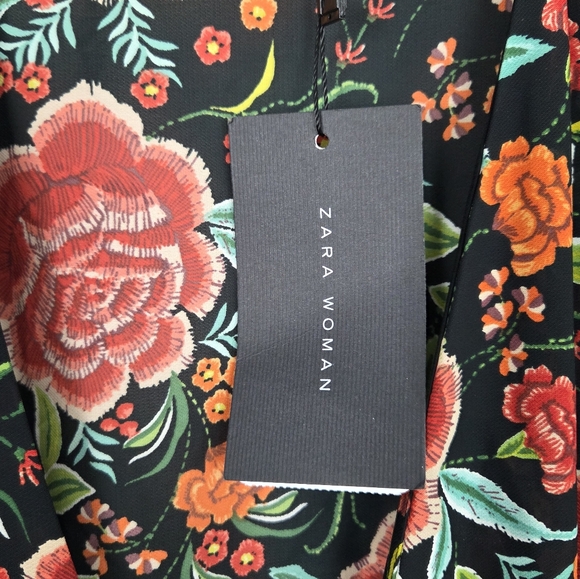 NWT ZARA Floral Print V-Neck Button-Up Short Dolman Sleeve Maxi Dress Size XL - Picture 9 of 10